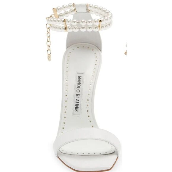 Manolo Blahnik Charona Imitation Pearl Ankle Strap Sandal NWOB Size 35 1/2 - Picture 4 of 9